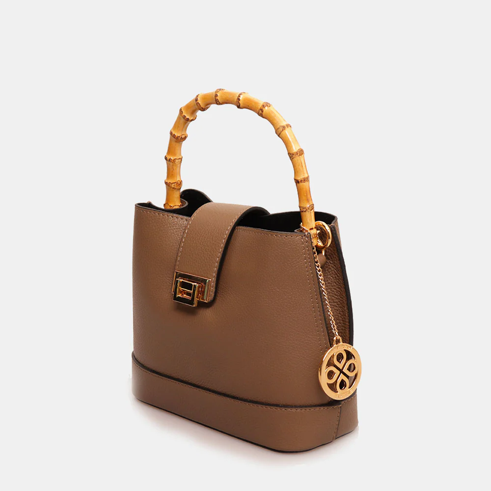 Borsa Secchiello Piccola VIAVERDI in Pelle Taupe Made in Italy linea Volterra - Image 2