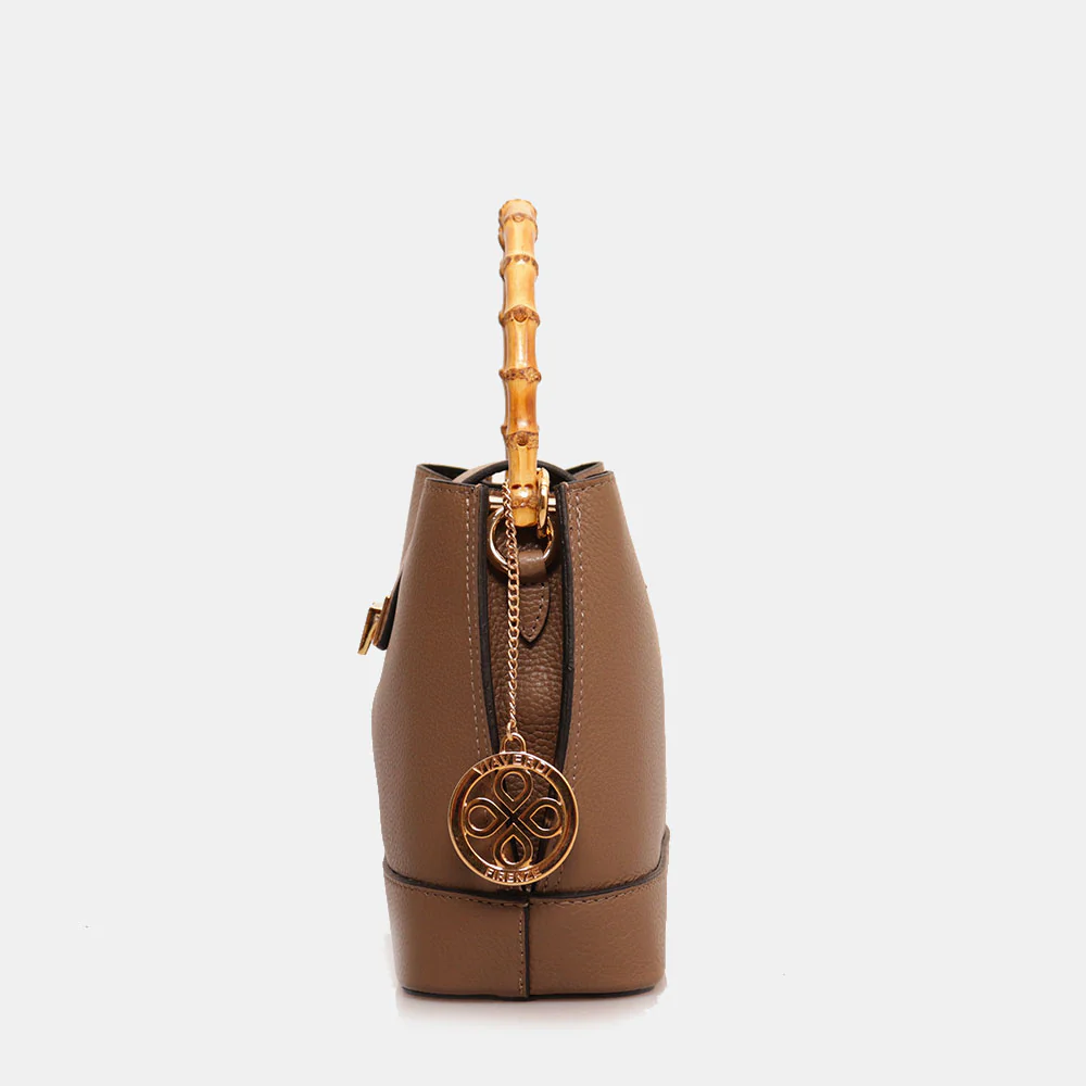 Borsa Secchiello Piccola VIAVERDI in Pelle Taupe Made in Italy linea Volterra - Image 3