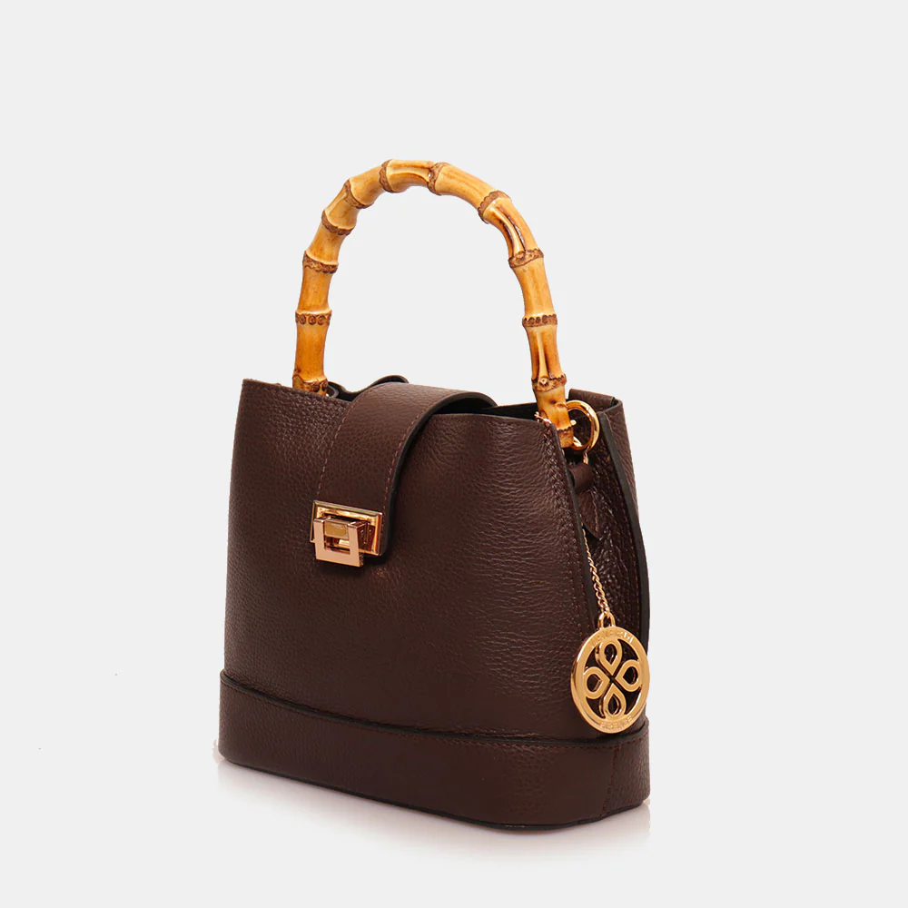 Borsa Secchiello Piccola VIAVERDI in Pelle Testa di Moro Made in Italy linea Volterra - Image 2