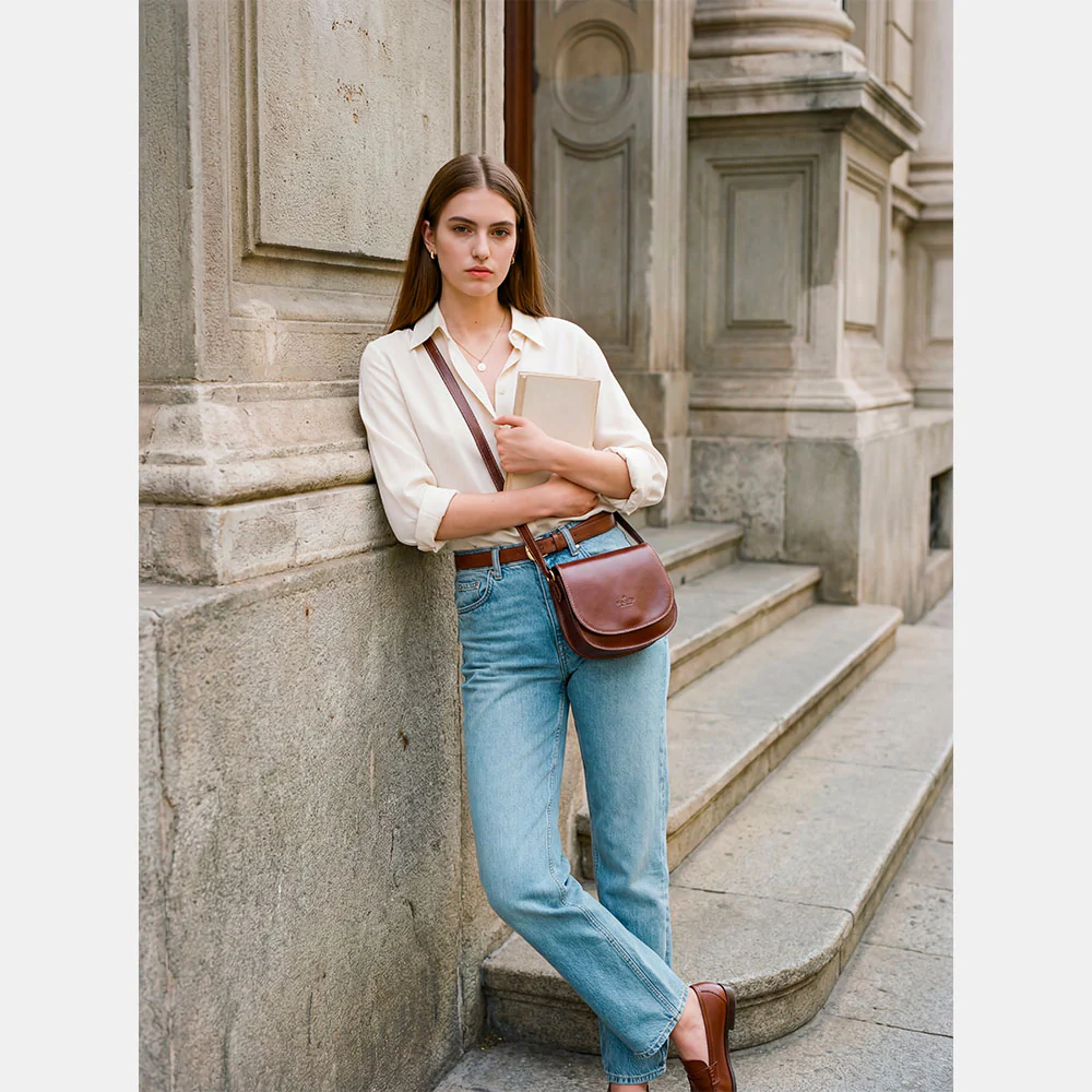 Borsa Tracolla VIAVERDI in Pelle Testa di Moro Made in Italy linea Firenze - Image 8