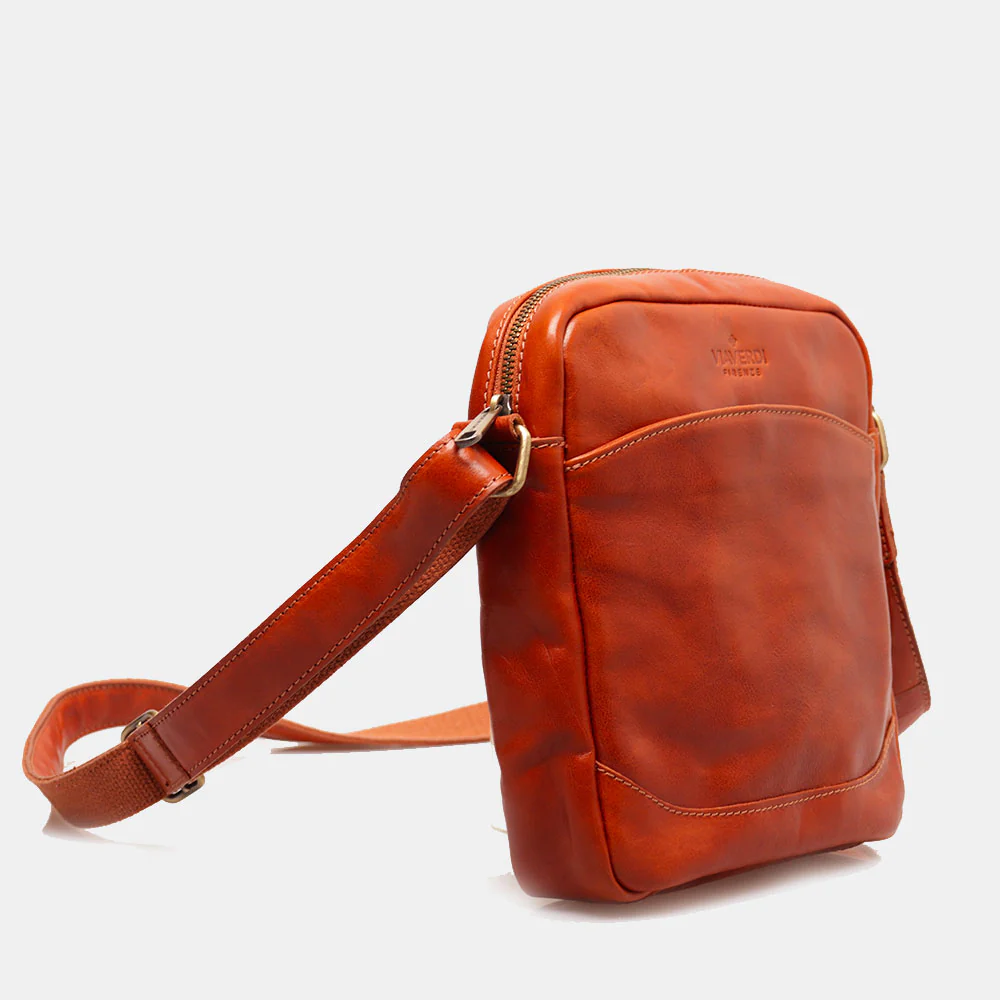 Borsello Uomo in Pelle color Cuoio VIAVERDI Made in Italy Linea Firenze - Image 3
