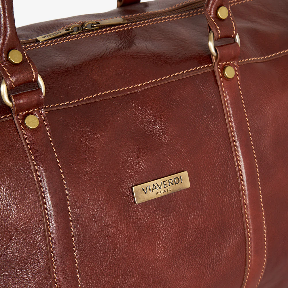 Borsone da Viaggio in Pelle Marrone VIAVERDI Made in Italy - Image 3
