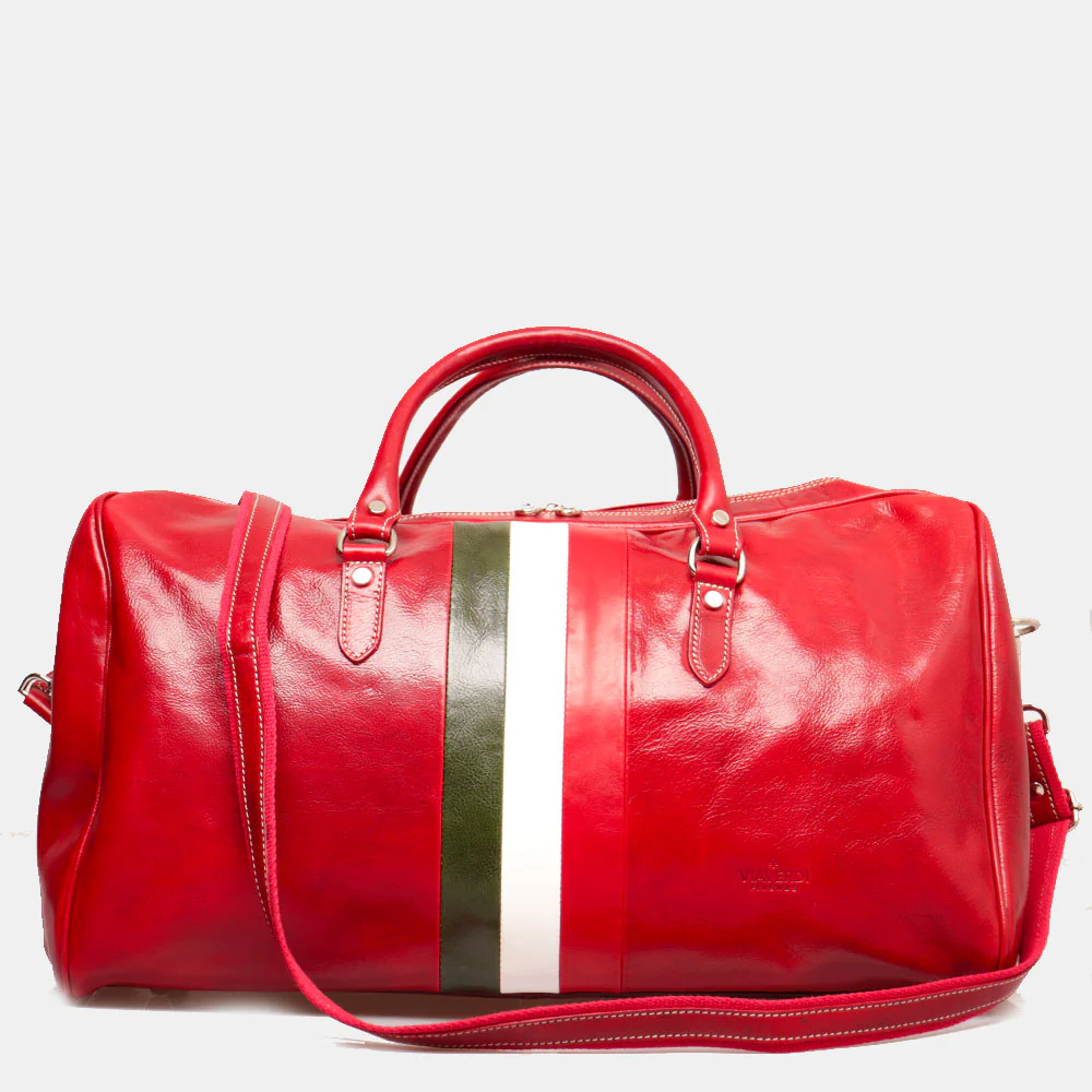 Borsone da Viaggio in Pelle Rosso VIAVERDI Made in Italy Linea Firenze - Image 3