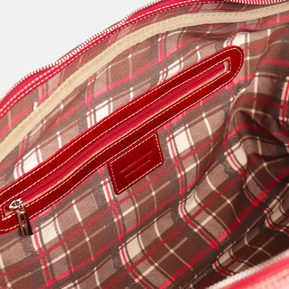 Borsone da Viaggio in Pelle Rosso VIAVERDI Made in Italy Linea Firenze - Image 5