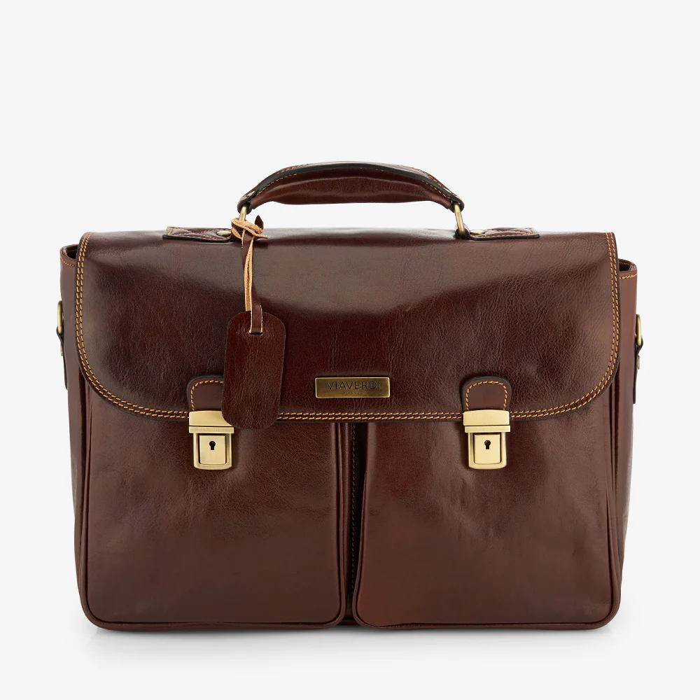 Cartella da Lavoro in Pelle Marrone VIAVERDI Made in Italy linea Firenze