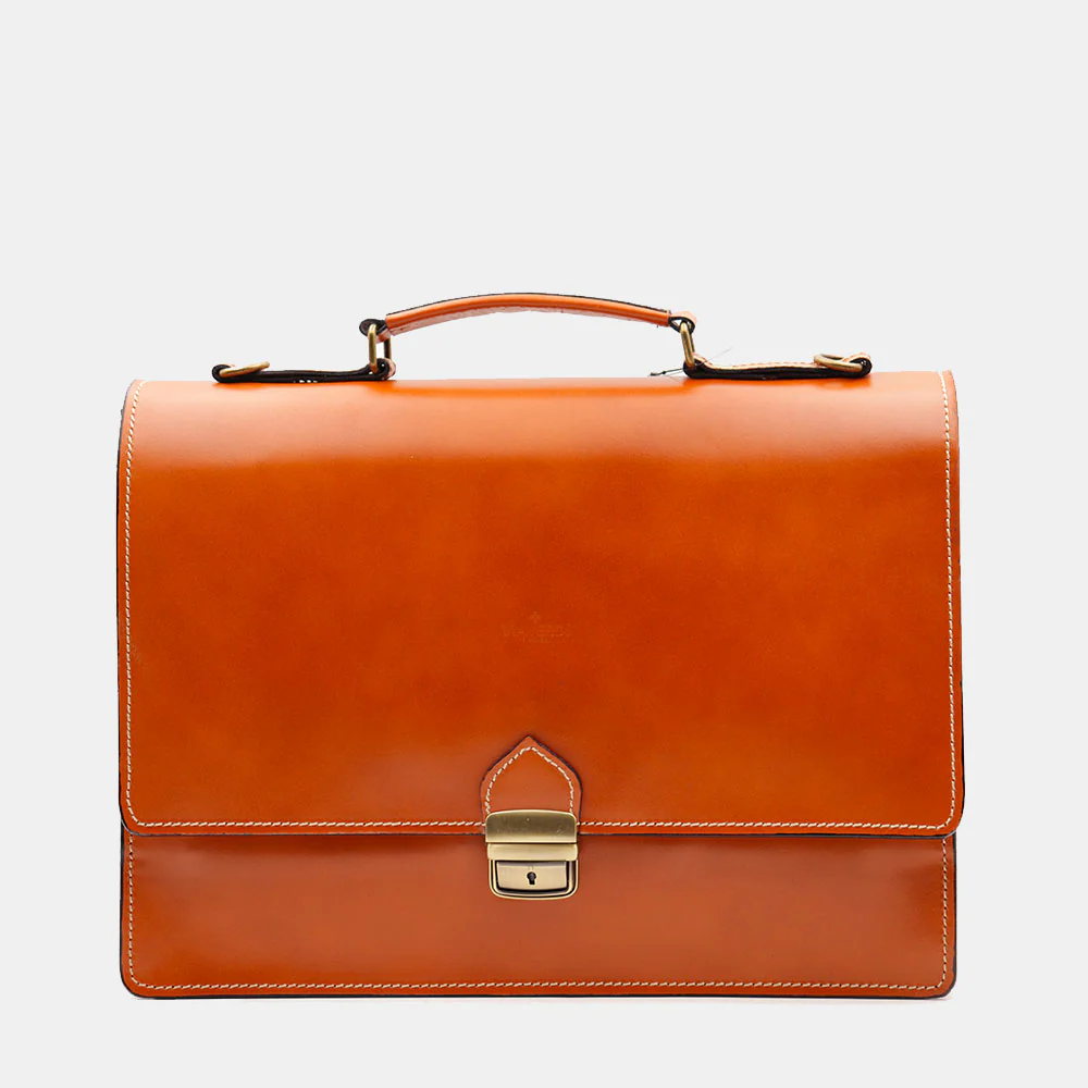 Cartella in Pelle color Cuoio VIAVERDI Made in Italy - 2 Soffietti porta Pc 15.6