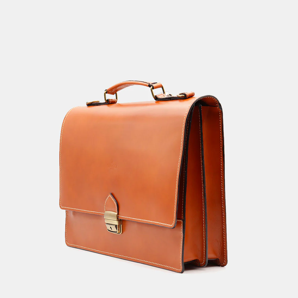 Cartella in Pelle color Cuoio VIAVERDI Made in Italy - 2 Soffietti porta Pc 15.6 - Image 3