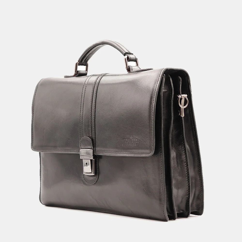 Cartella in Pelle Nera VIAVERDI Made in Italy Linea Firenze a 3 Soffietti Pc 15.6 - Image 3