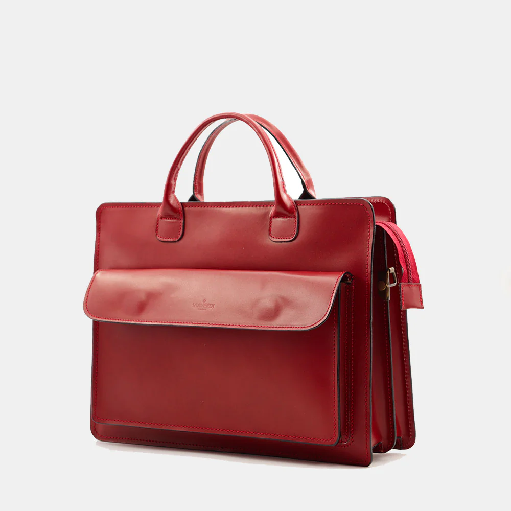Cartella in Pelle Rossa Doppio Manico VIAVERDI Made in Italy - 3 Soffietti Pc 15.6 - Image 3