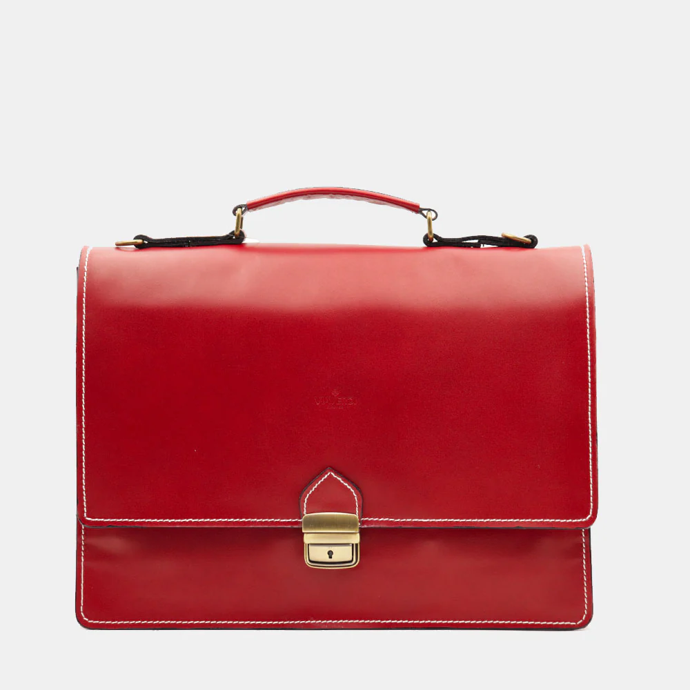 Cartella in Pelle Rossa VIAVERDI Made in Italy - 2 Soffietti porta Pc 15.6