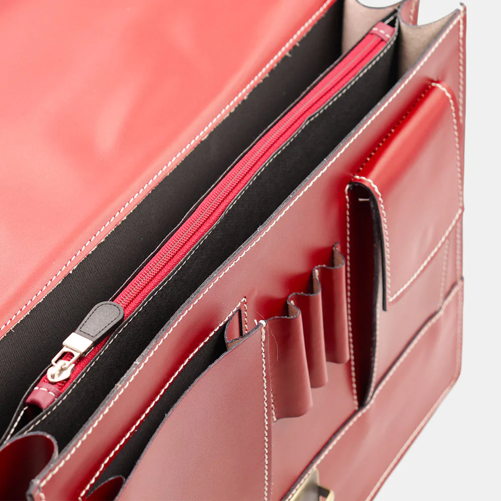 Cartella in Pelle Rossa VIAVERDI Made in Italy - 2 Soffietti porta Pc 15.6 - Image 12