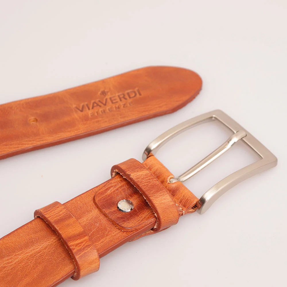 Cintura Uomo in Cuoio Marrone Chiaro VIAVERDI Made in Italy linea Firenze - Image 4