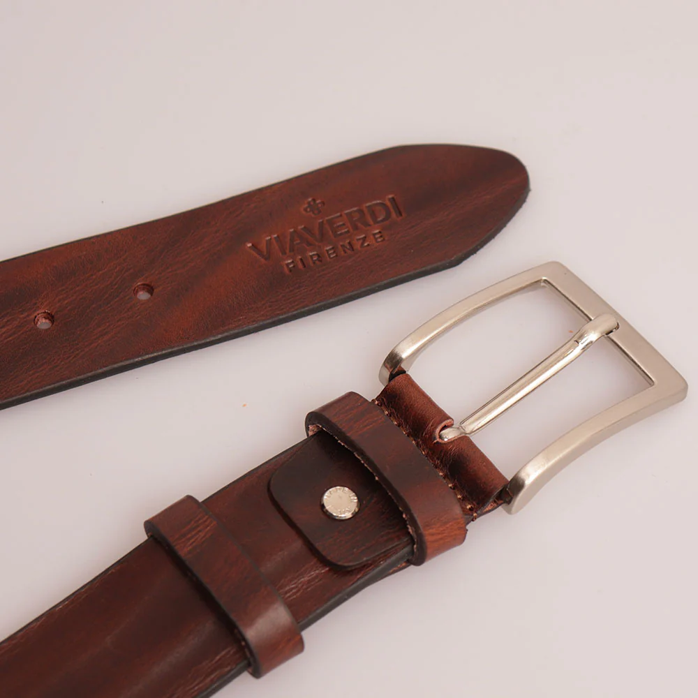 Cintura Uomo in Cuoio Marrone Scuro VIAVERDI Made in Italy linea Firenze - Image 4