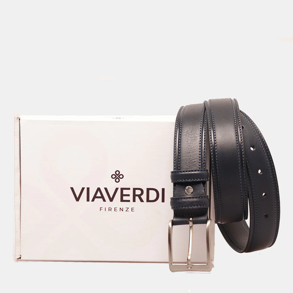 Cintura Uomo in Pelle Blu VIAVERDI Made in Italy linea Firenze - Image 2