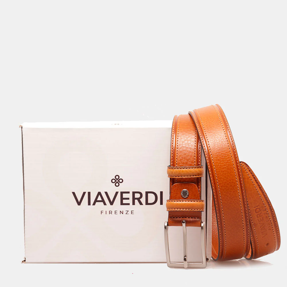 Cintura Uomo in Pelle Miele VIAVERDI Made in Italy linea Firenze - Image 2