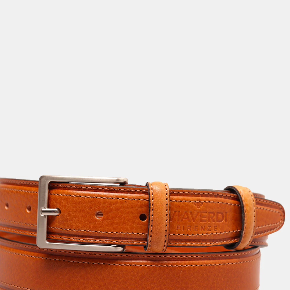 Cintura Uomo in Pelle Miele VIAVERDI Made in Italy linea Firenze - Image 4