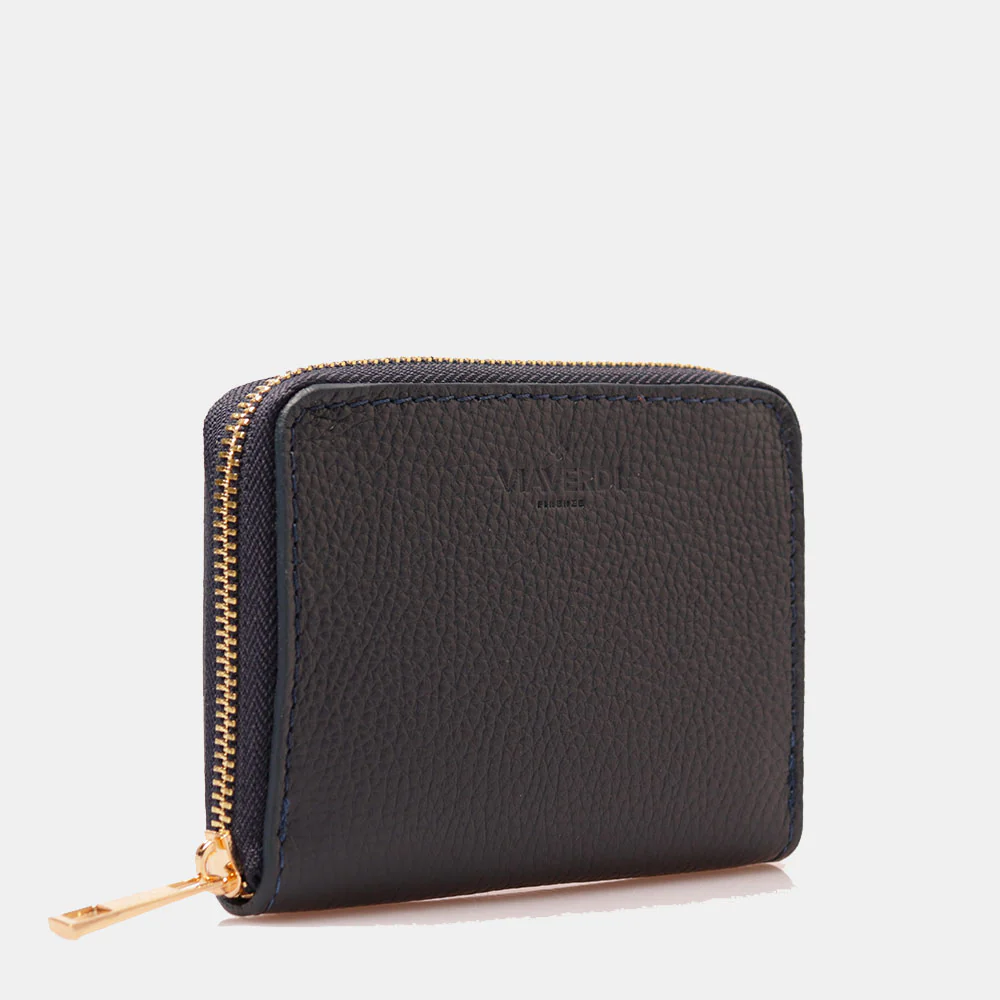 Portafoglio Donna Piccolo Zip Around in Pelle Blu VIAVERDI Made in Italy - Image 2