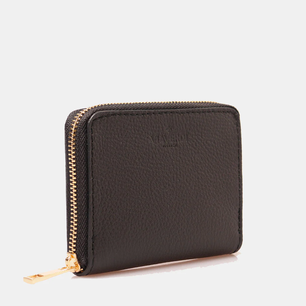 Portafoglio Donna Piccolo Zip Around in Pelle Nero VIAVERDI Made in Italy - Image 2