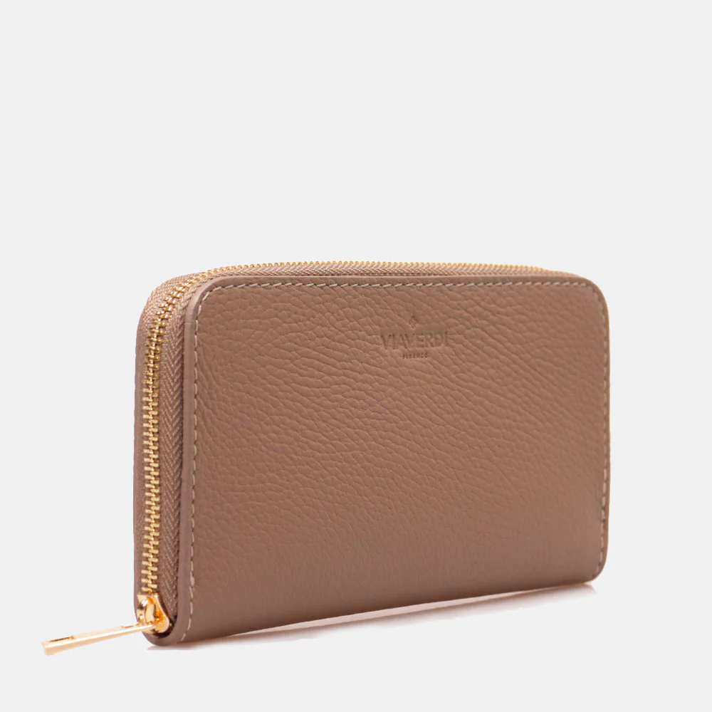 Portafoglio Donna Zip Around in Pelle Taupe VIAVERDI Made in Italy - Image 2