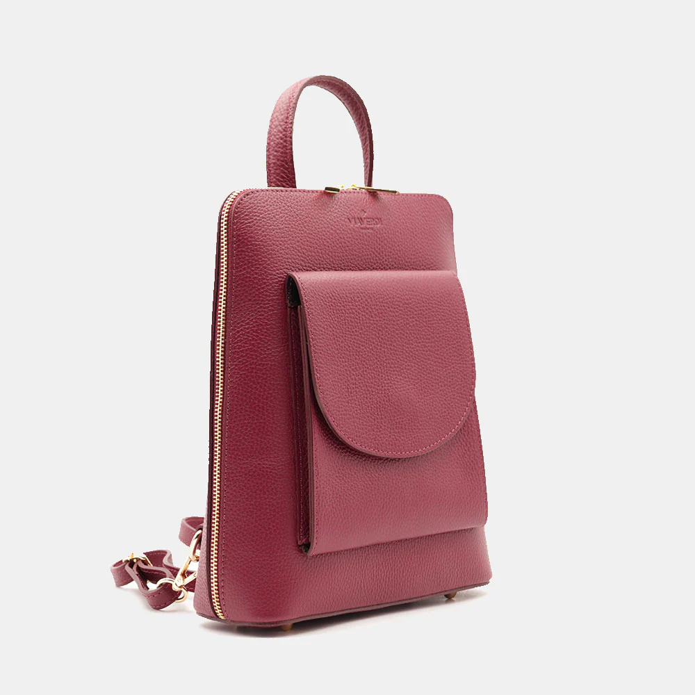 Zaino Donna in Pelle Bordeaux VIAVERDI Made in Italy Linea San Gimignano - Image 5