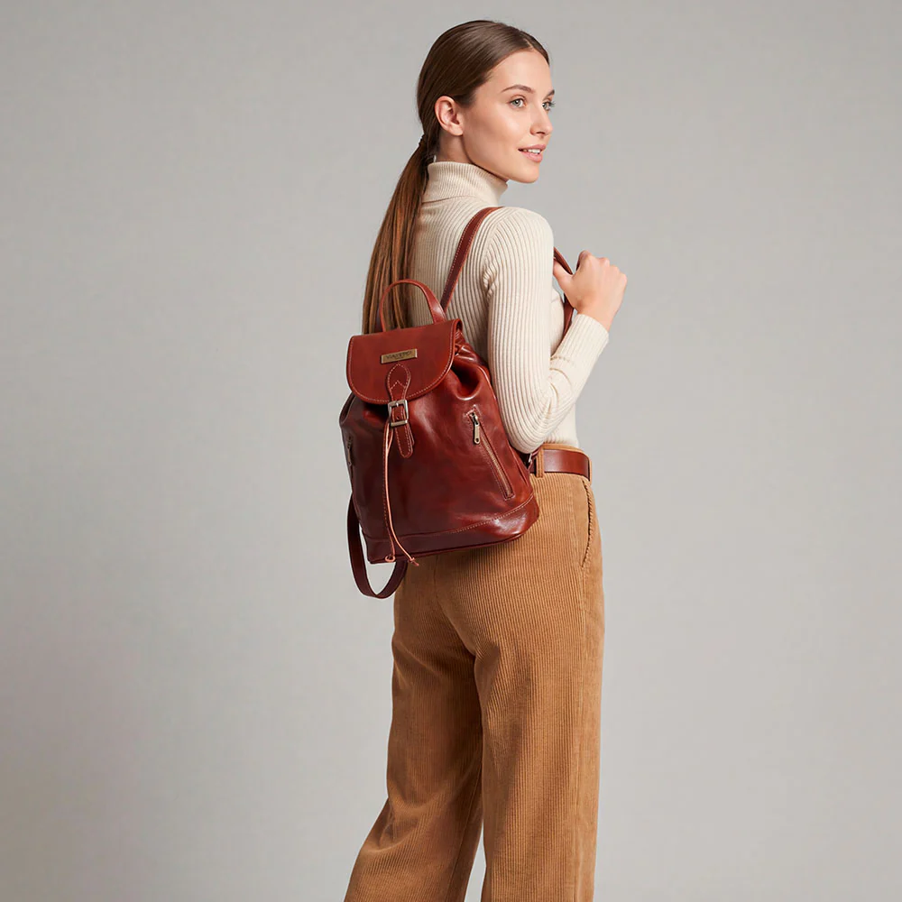 Zaino Donna in Pelle Marrone VIAVERDI Made in Italy linea Firenze - Image 5