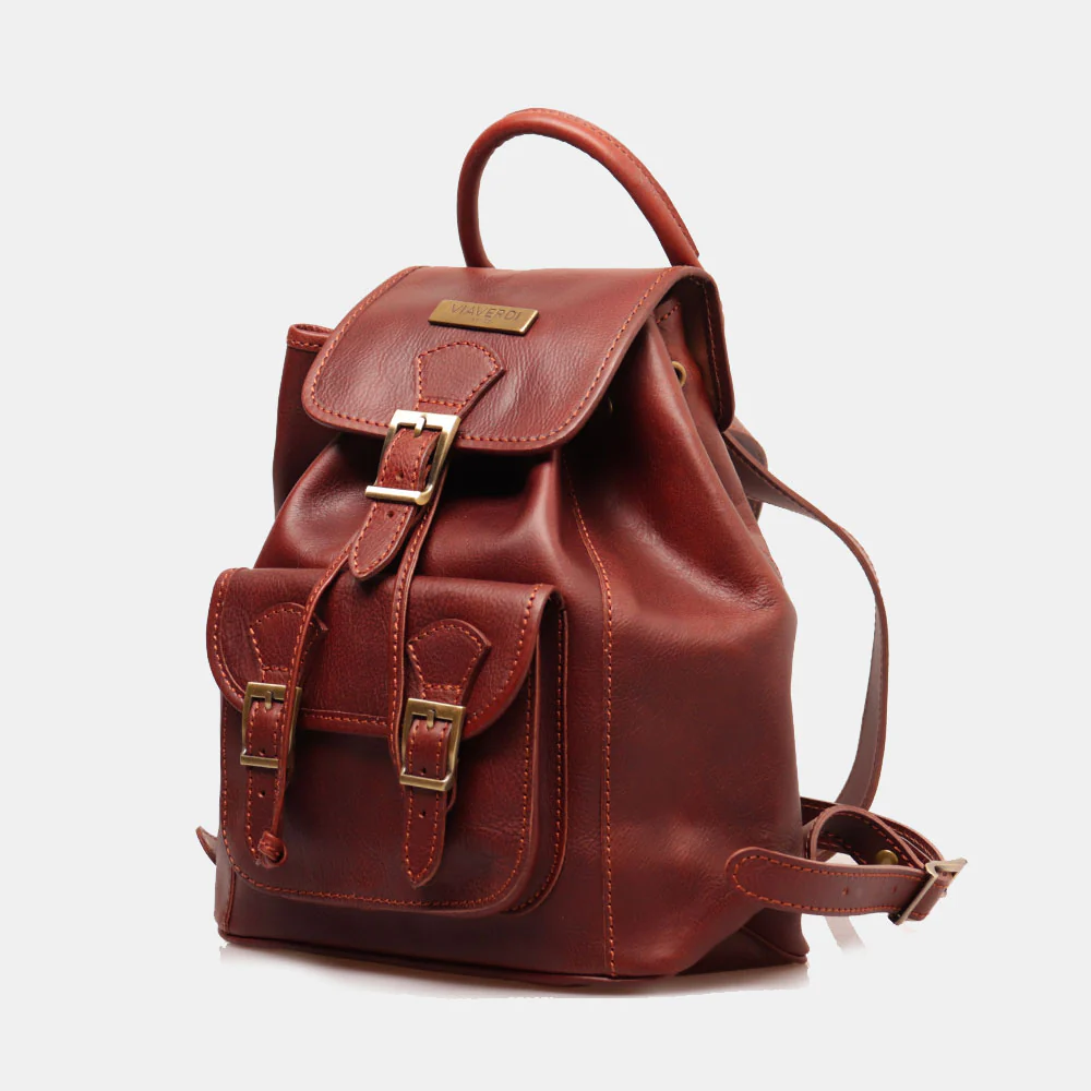 Zaino Donna VIAVERDI in Pelle Marrone Made in Italy linea Firenze - Image 3