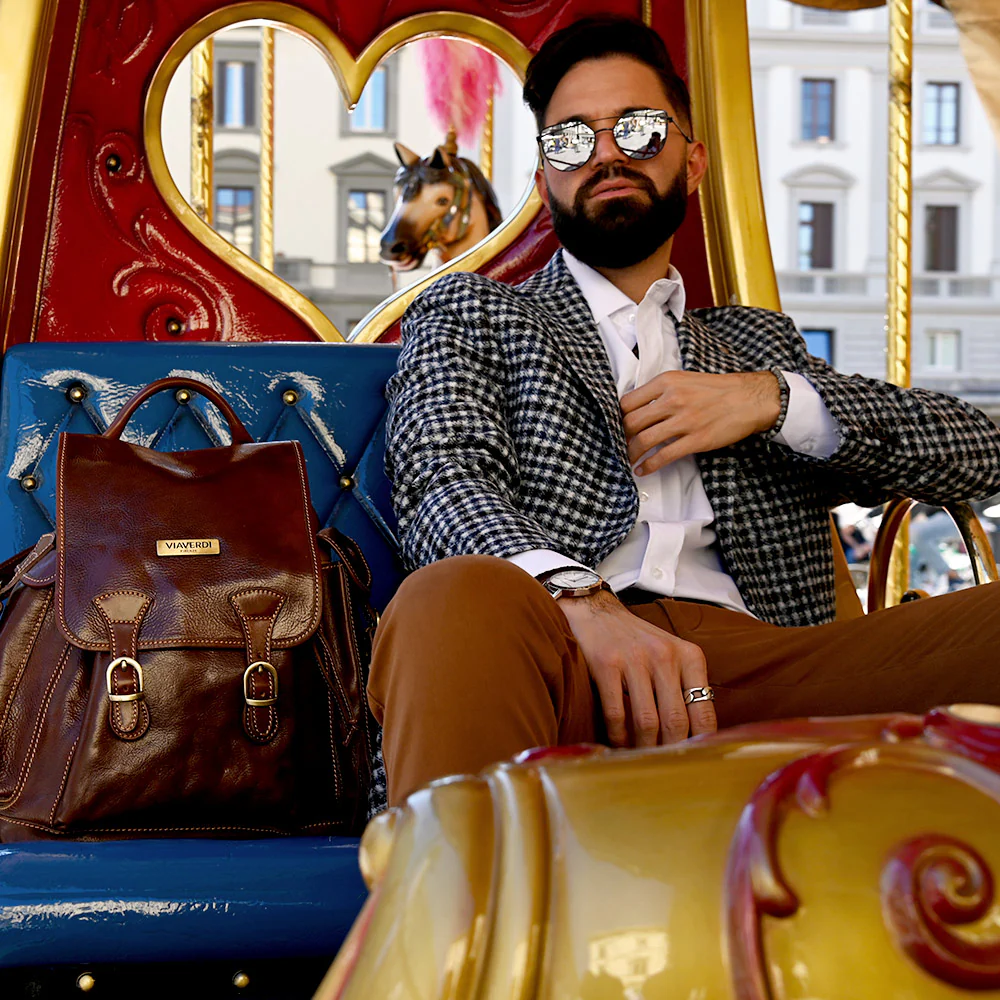 Zaino in Pelle Marrone VIAVERDI Made in Italy - Image 3